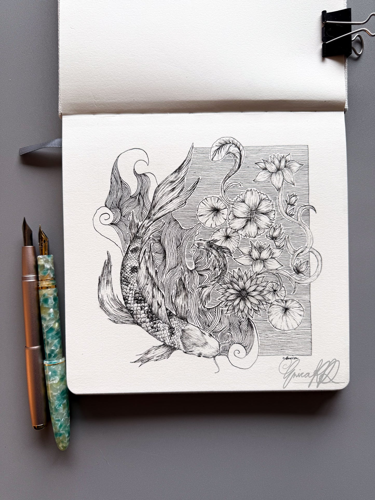 Koi Fish Art Print on 100% cotton watercolor paper