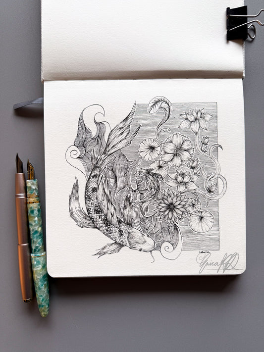Koi Fish Art Print on 100% cotton watercolor paper
