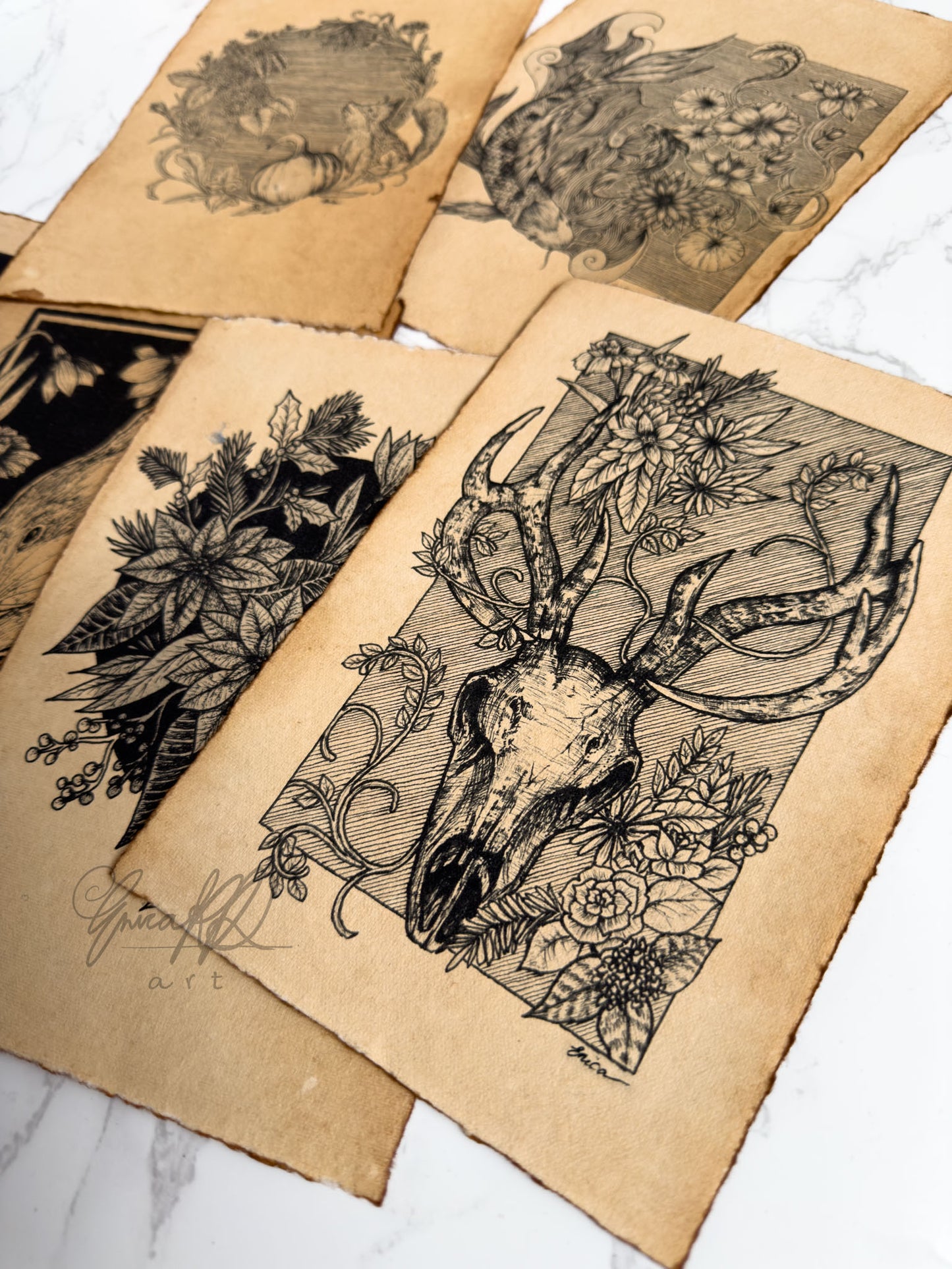 A5 Floral Art Prints on Vintage Deckle Paper (LIMITED)